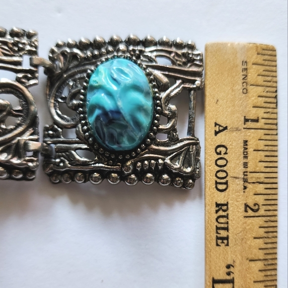 Vintage Faux Turquoise Filigree Bracelet - Picture 9 of 10